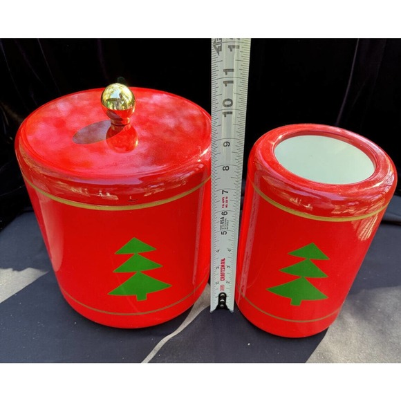 Vintage Neiman Marcus Japan Christmas Bar Ice Bucket & Matching Wine Chiller - Picture 4 of 12